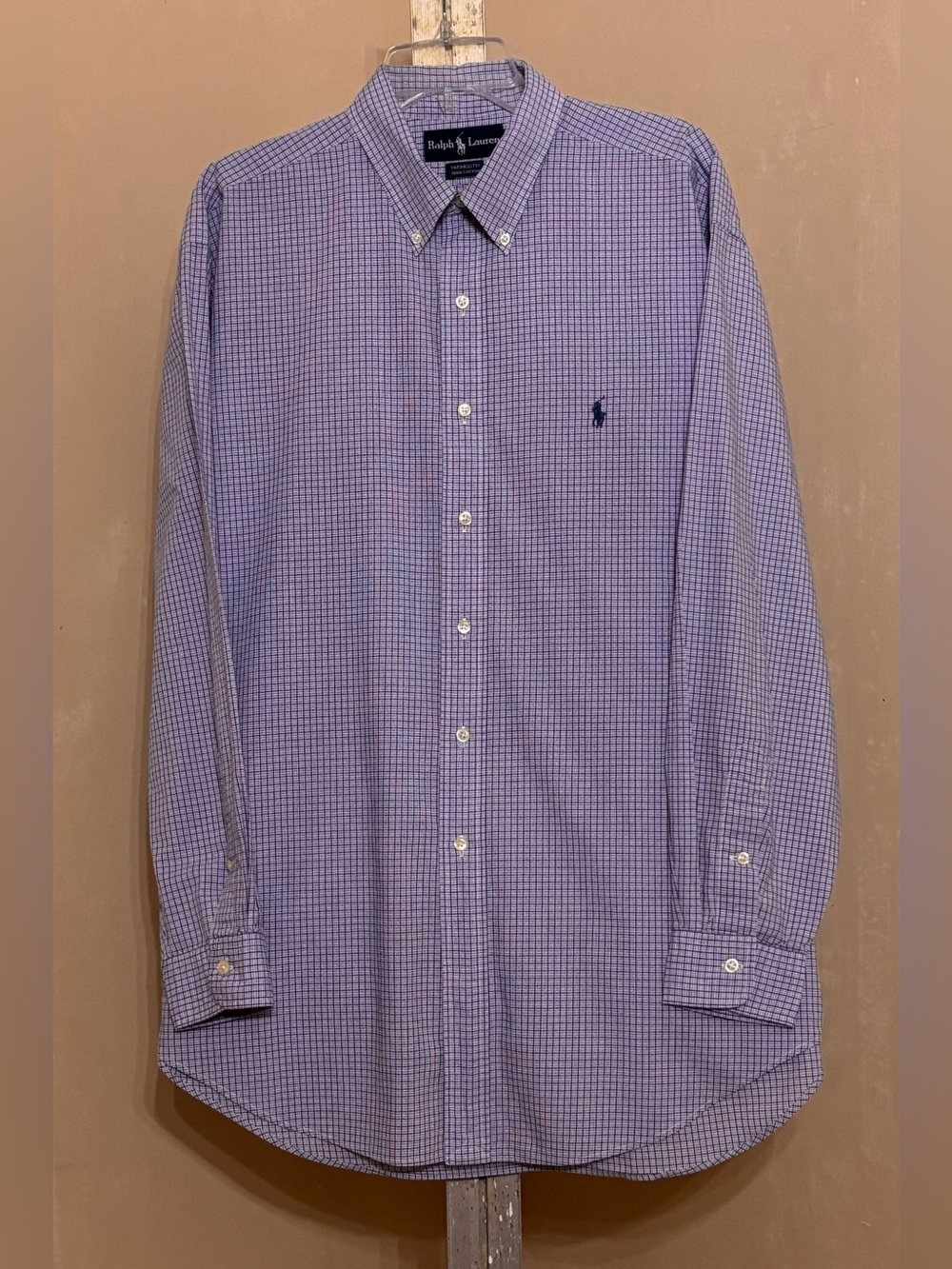 Ralph Lauren Men’s Blue Grid Button-Down Shirt Sz 17 34/35